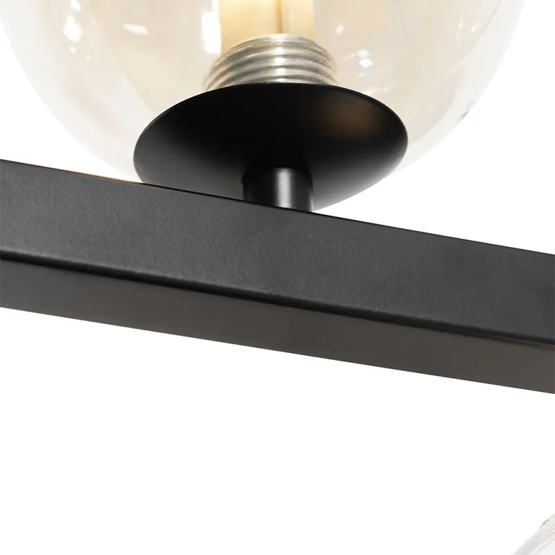 Candeeiro de suspensão Art Deco preto com vidro âmbar 8 luzes - David Art Deco
