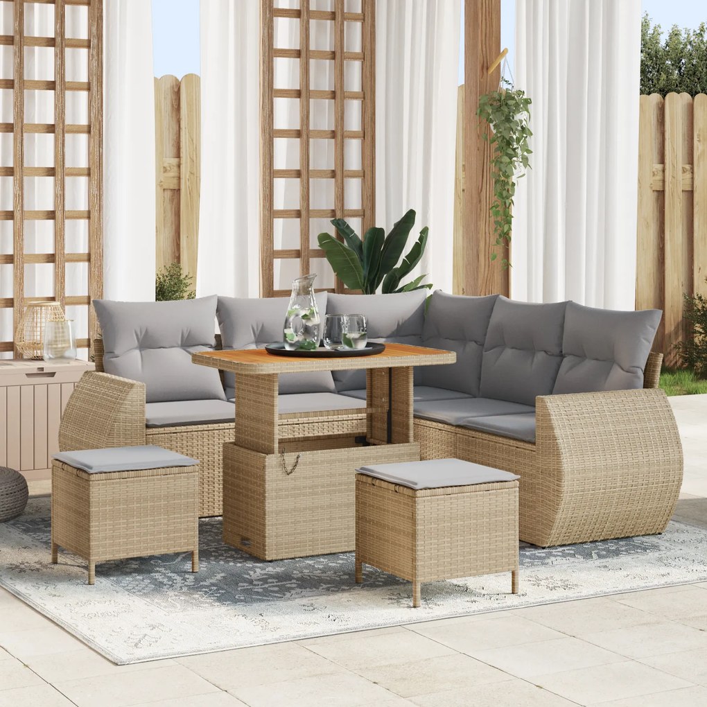 Conjunto de Sofá de Jardim vidaXL de 8 Peças com Almofadas Bege Rattan