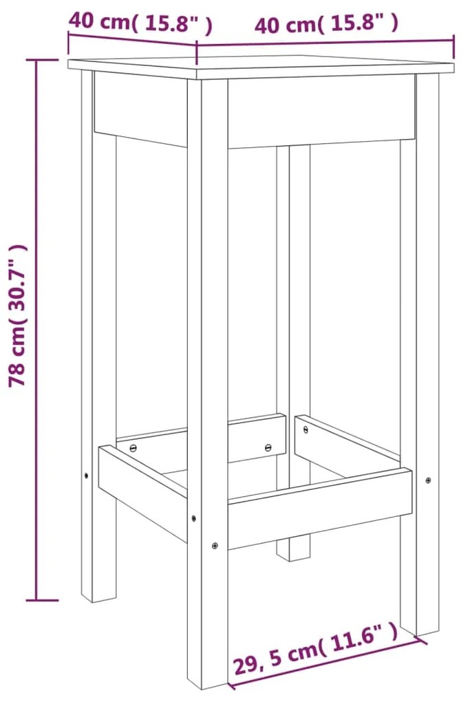 Cadeiras de bar 2 pcs 40x40x78 cm madeira de pinho maciça