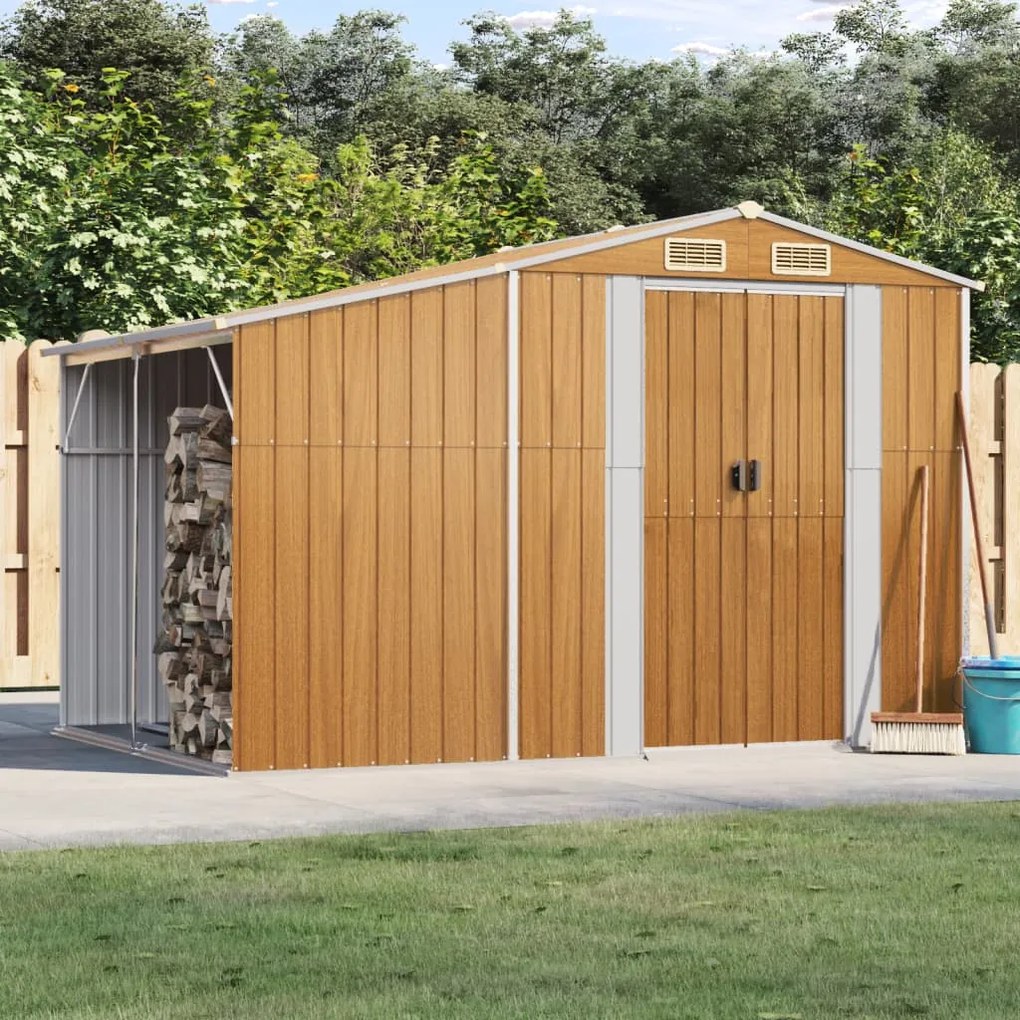 vidaXL Abrigo de jardim 277x192,5x179cm aço galvanizado castanho-claro