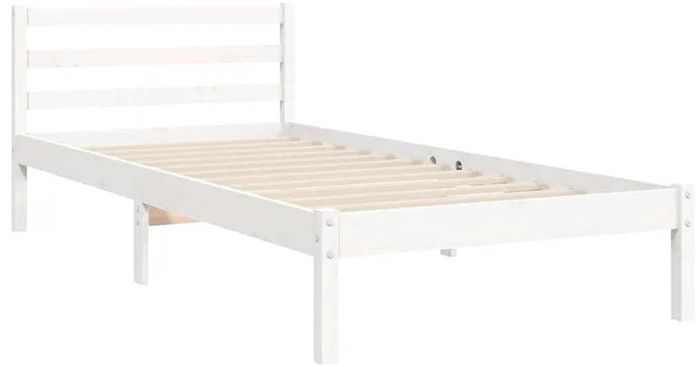 Estrutura cama de solteiro c/ cabeceira madeira maciça branco