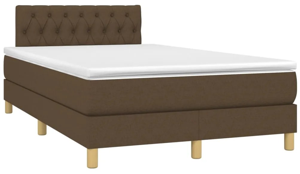 Cama box spring c/ colchão/LED 120x200cm tecido castanho-escuro