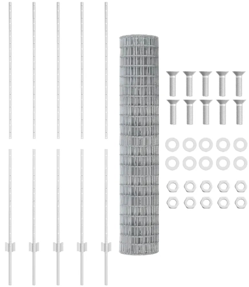 Cercas Euro com 10 Postes Prateados 1,6x10 m Aço