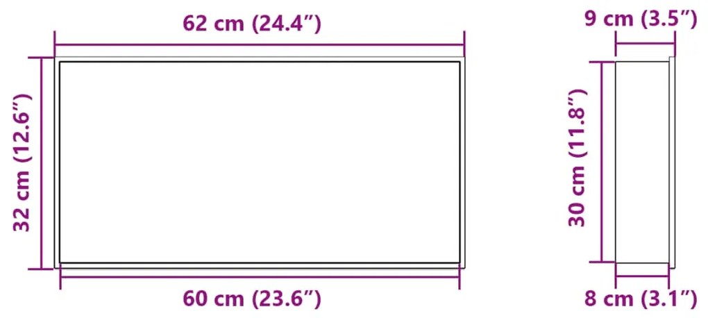 Nicho parede p/ duche 62x32x9 cm aço inoxidável preto mate