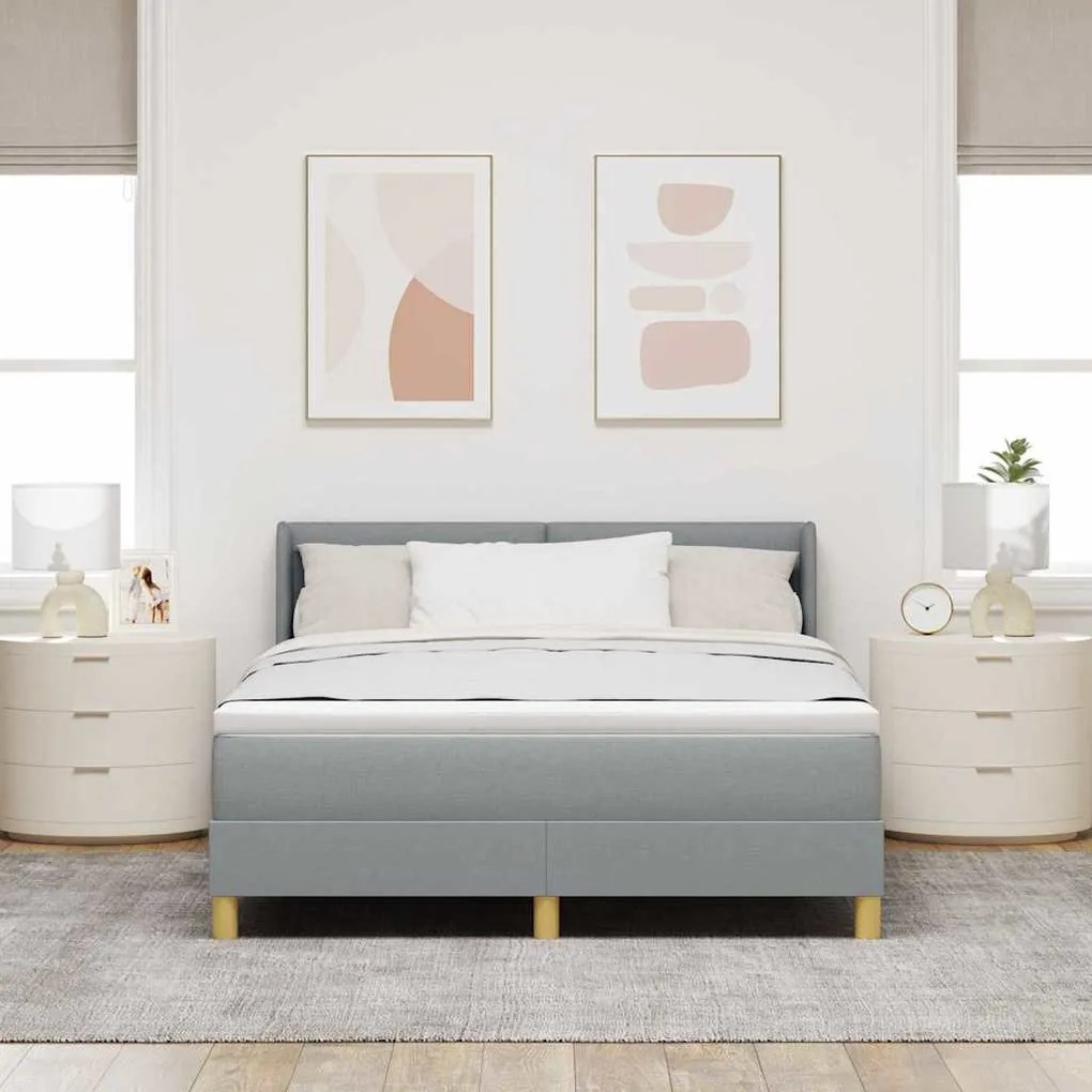 Cama Box com Colchão Cinza Claro, 140 x 200cm, Tecido