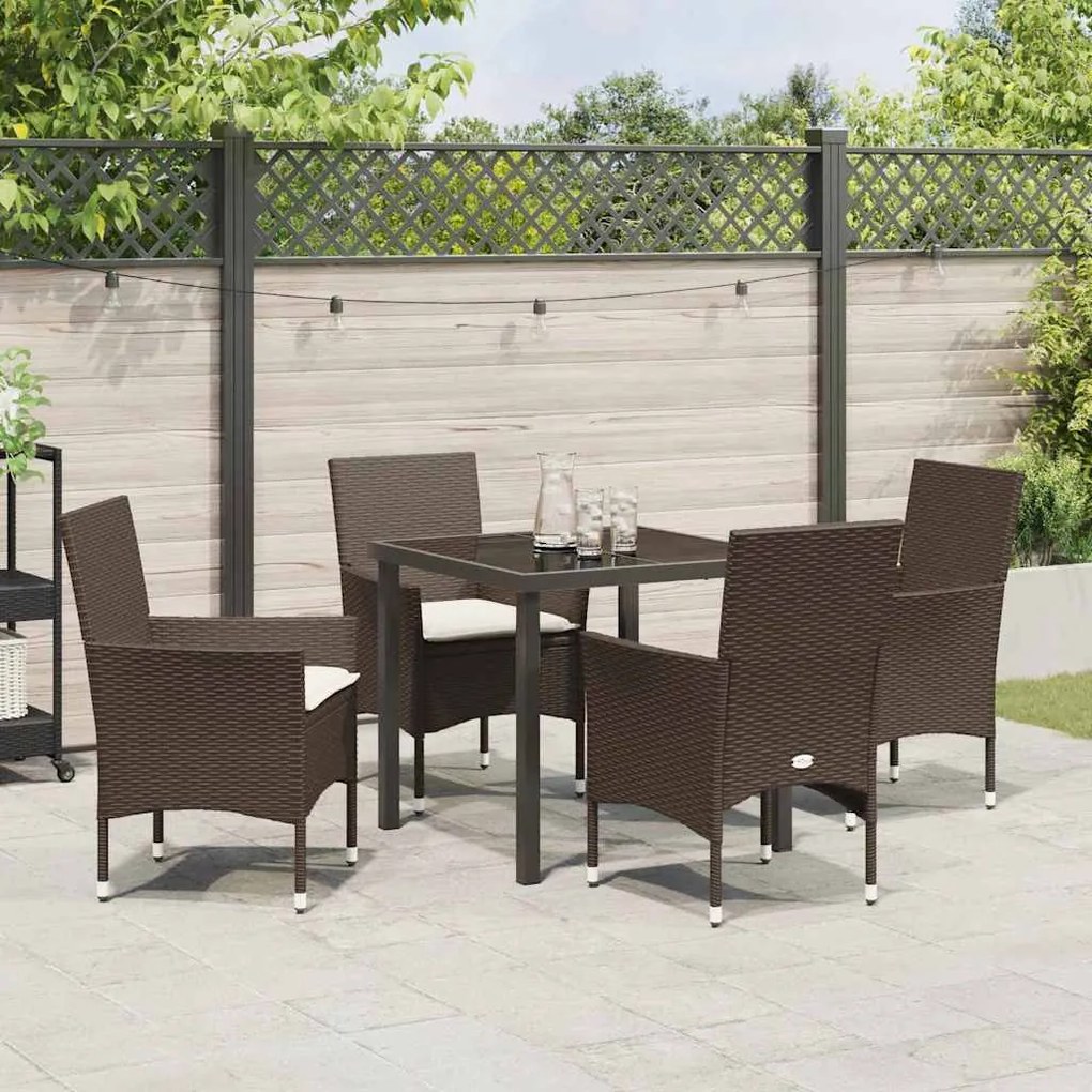 Conjunto de Jantar de Jardim com 5 Peças e Almofadas Marrons em Rattan
