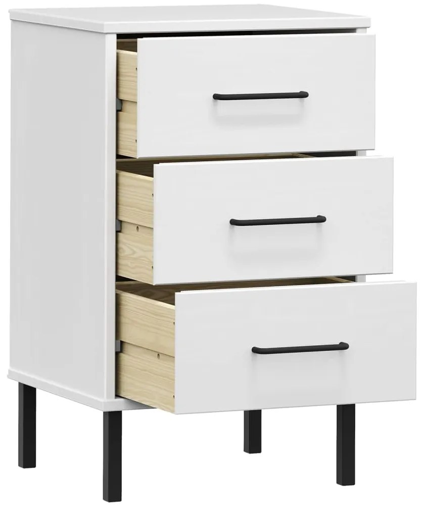 Mesa cabeceira c/ pernas de metal OSLO pinho maciço branco