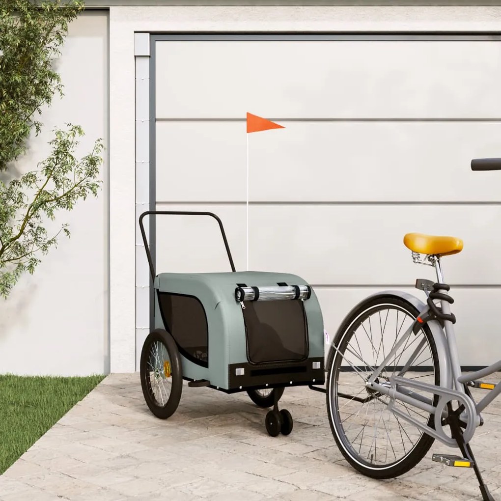 vidaXL Reboque de bicicleta p/ animais tecido oxford/ferro cinza/preto