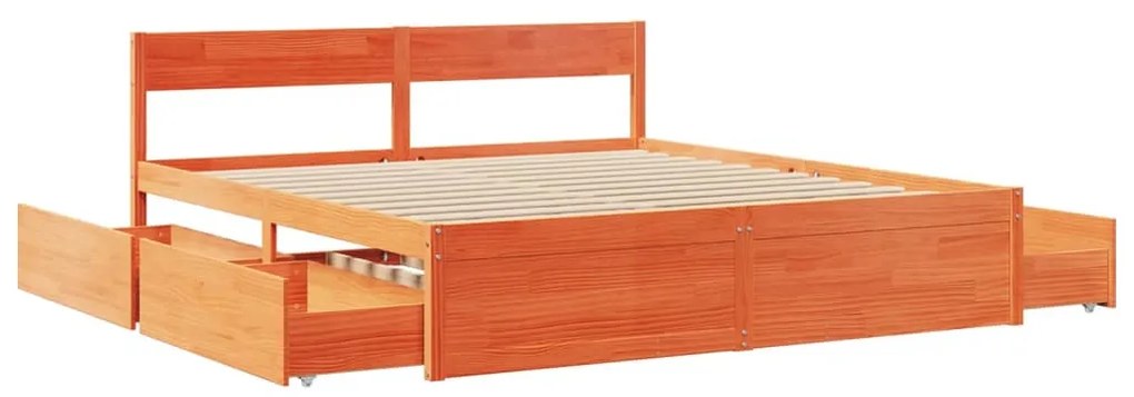 Estrutura de cama c/ gavetas 180x200 cm pinho castanho cera