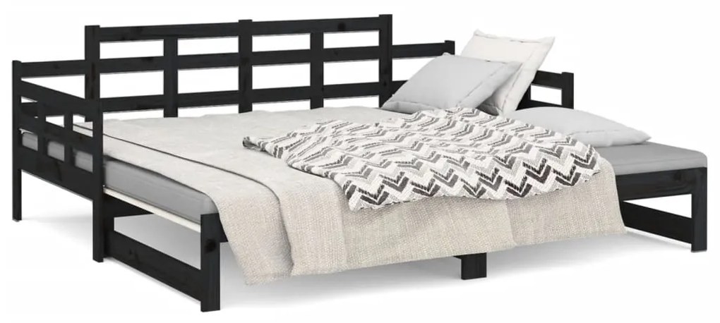 Estrutura sofá-cama de puxar 2x(90x200) cm pinho maciço preto