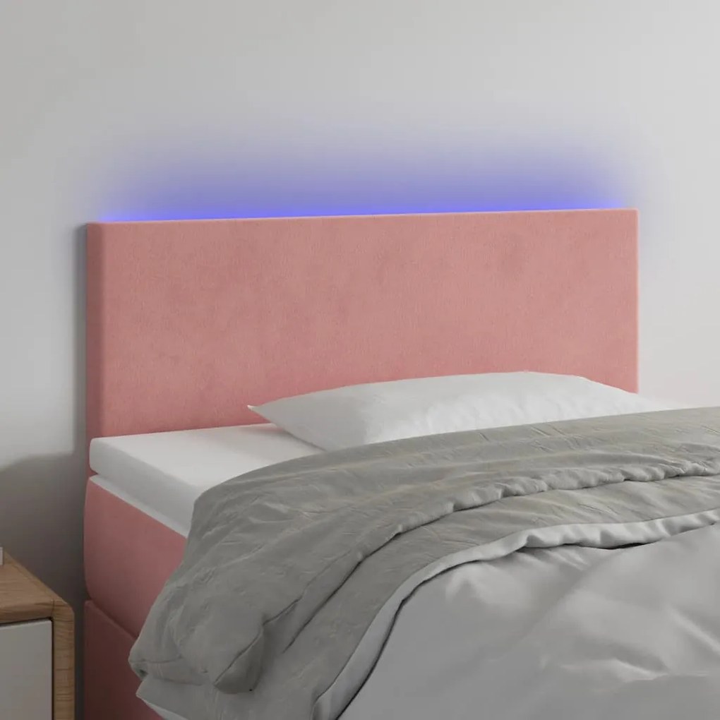 Cabeceira de cama c/ luzes LED veludo 90x5x78/88 cm rosa