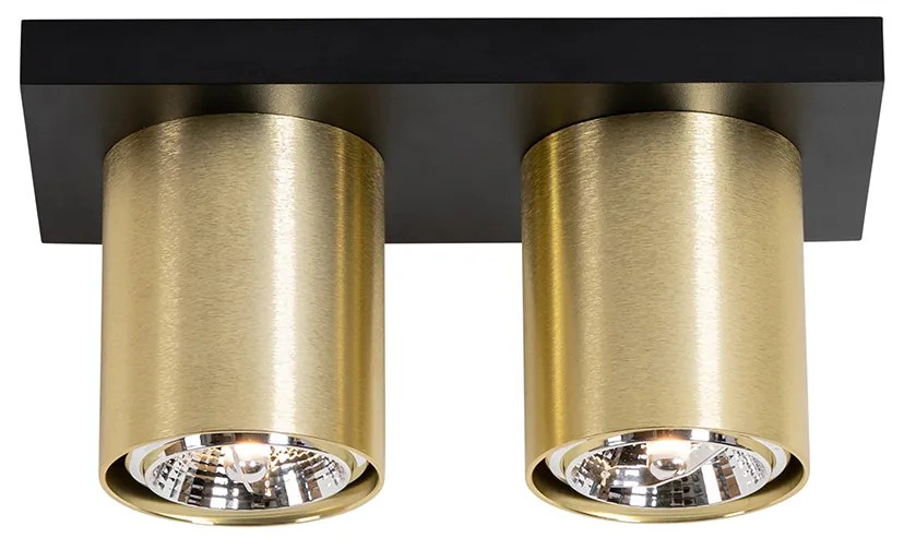Candeeiro de teto moderno preto com dourado 2 luzes - Tubo Moderno