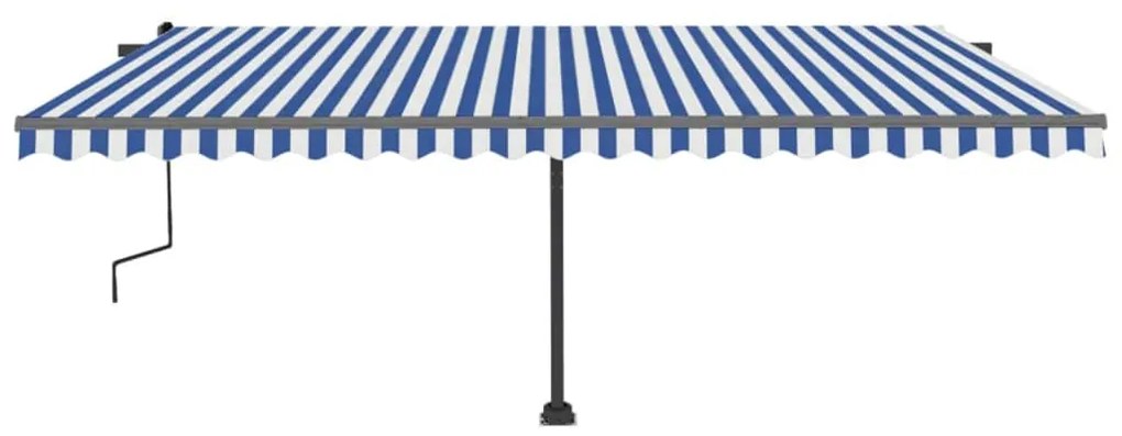 Toldo retrátil manual com LED 500x300 cm azul e branco