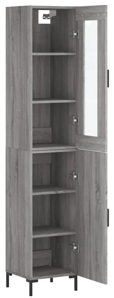 Armário Alto com Vitrine Brenna de 180 cm - Cinzento - Design Moderno