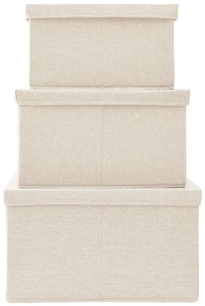 Conjunto caixas de arrumação empilháveis 3 pcs tecido cor creme