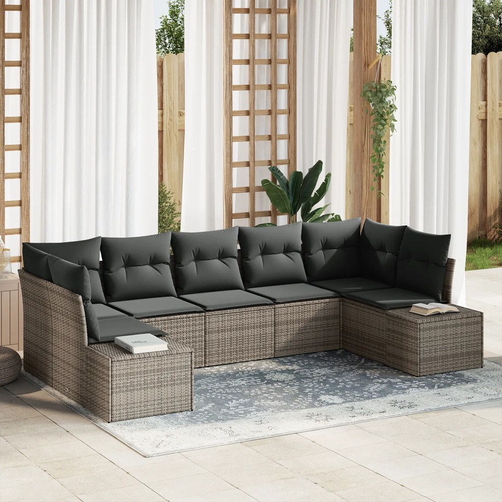 Conjunto de Sofá de Jardim de 7 Peças com Almofadas Cinza Rattan Sinté