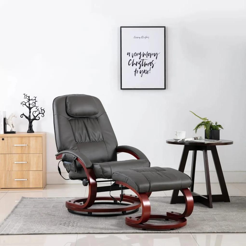248708 vidaXL Cadeira massagens reclinável + apoio pés couro artif. cinzento
