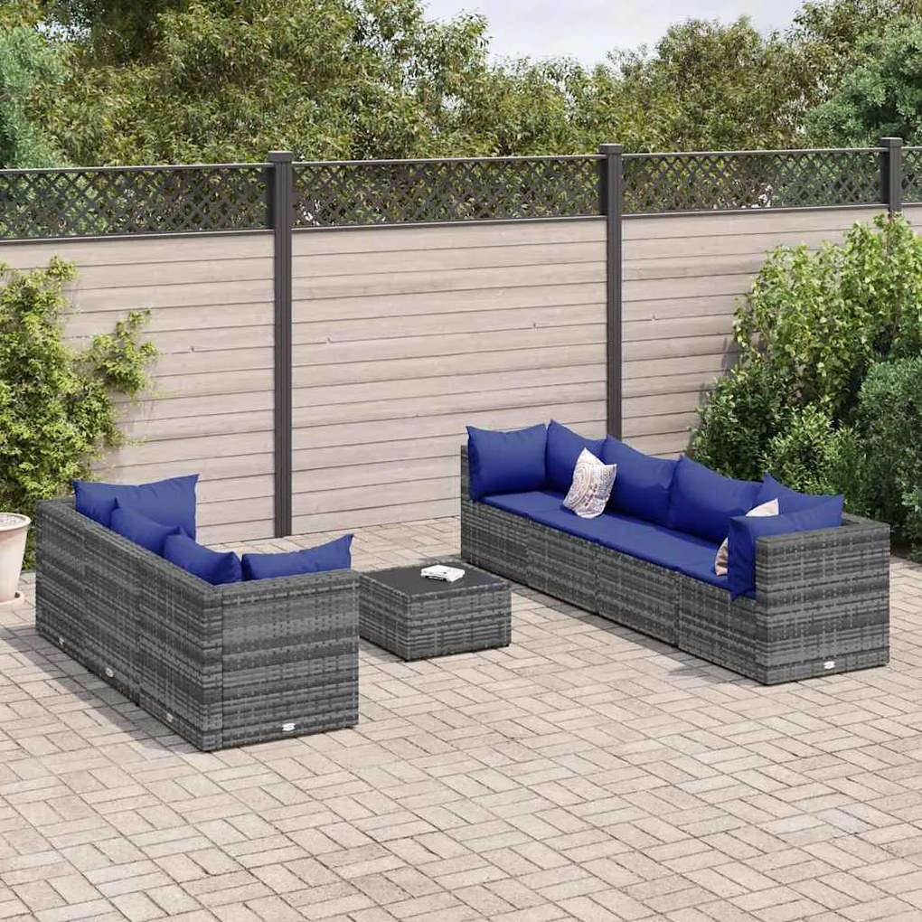 vidaXL 8 pcs conjunto lounge de jardim c/ almofadões vime PE cinzento