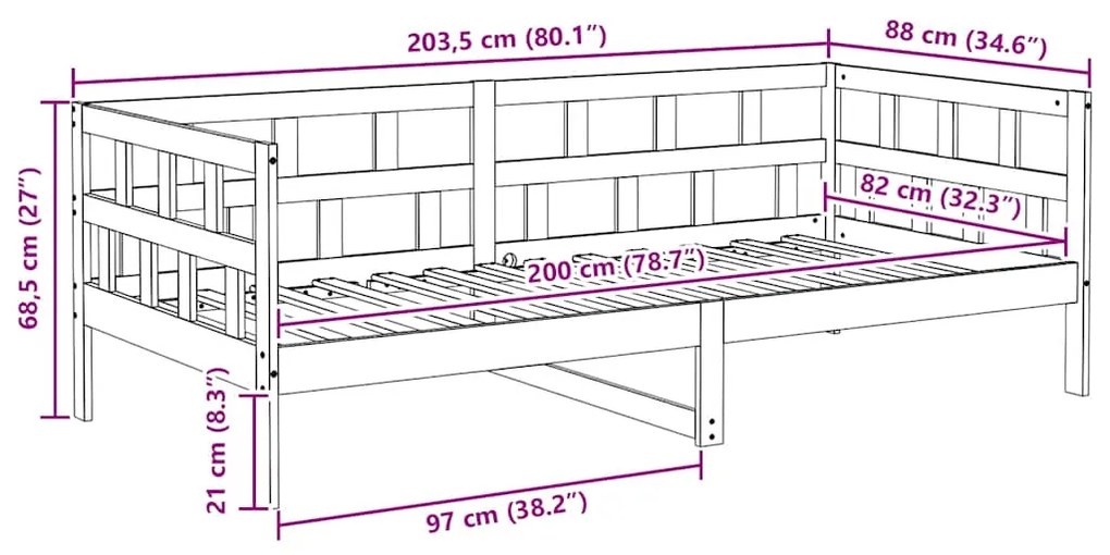 Sofá-cama sem colchão 80x200 cm madeira de pinho castanho cera