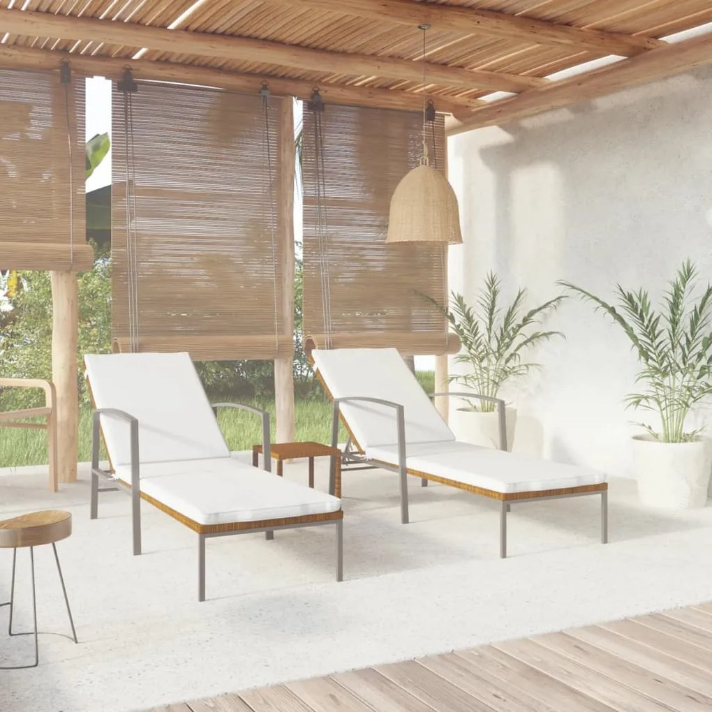vidaXL Espreguiçadeiras com mesa 2 pcs vime PE castanho