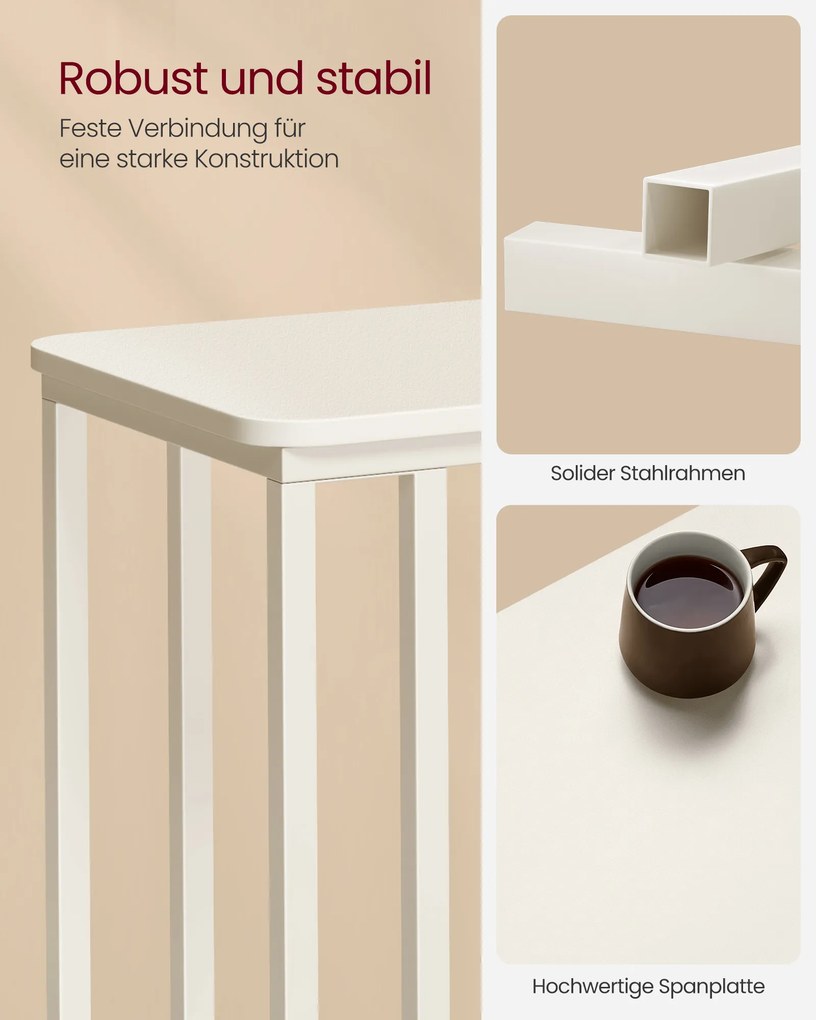 Mesa apoio para sofá com Rodas 50 x 35 x 55 cm branco creme