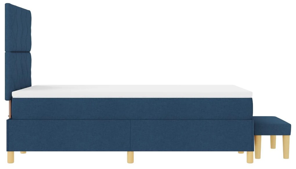 Cama Box com Colchão e Banco Azul 120x190 cm Tecido