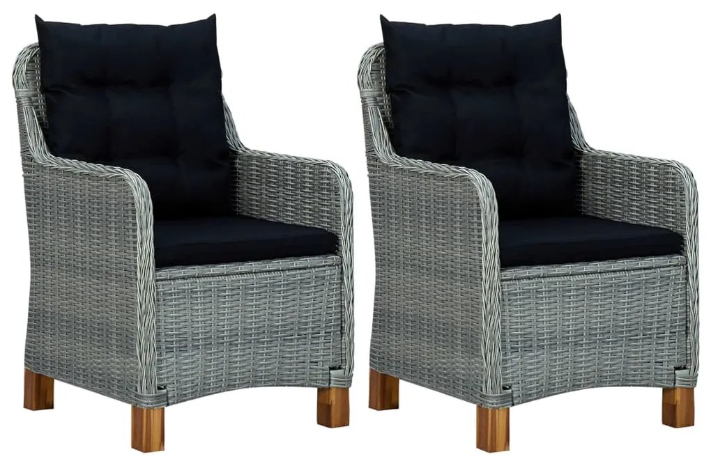 vidaXL Cadeiras de jardim c/ almofadões 2 pcs vime PE cinzento-claro