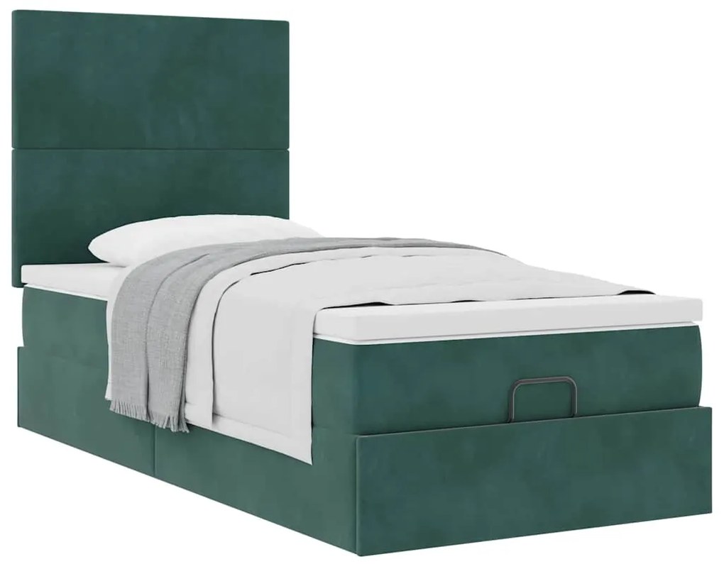 Estrutura de cama otomana vidaXL com colchões verde escuro Veludo