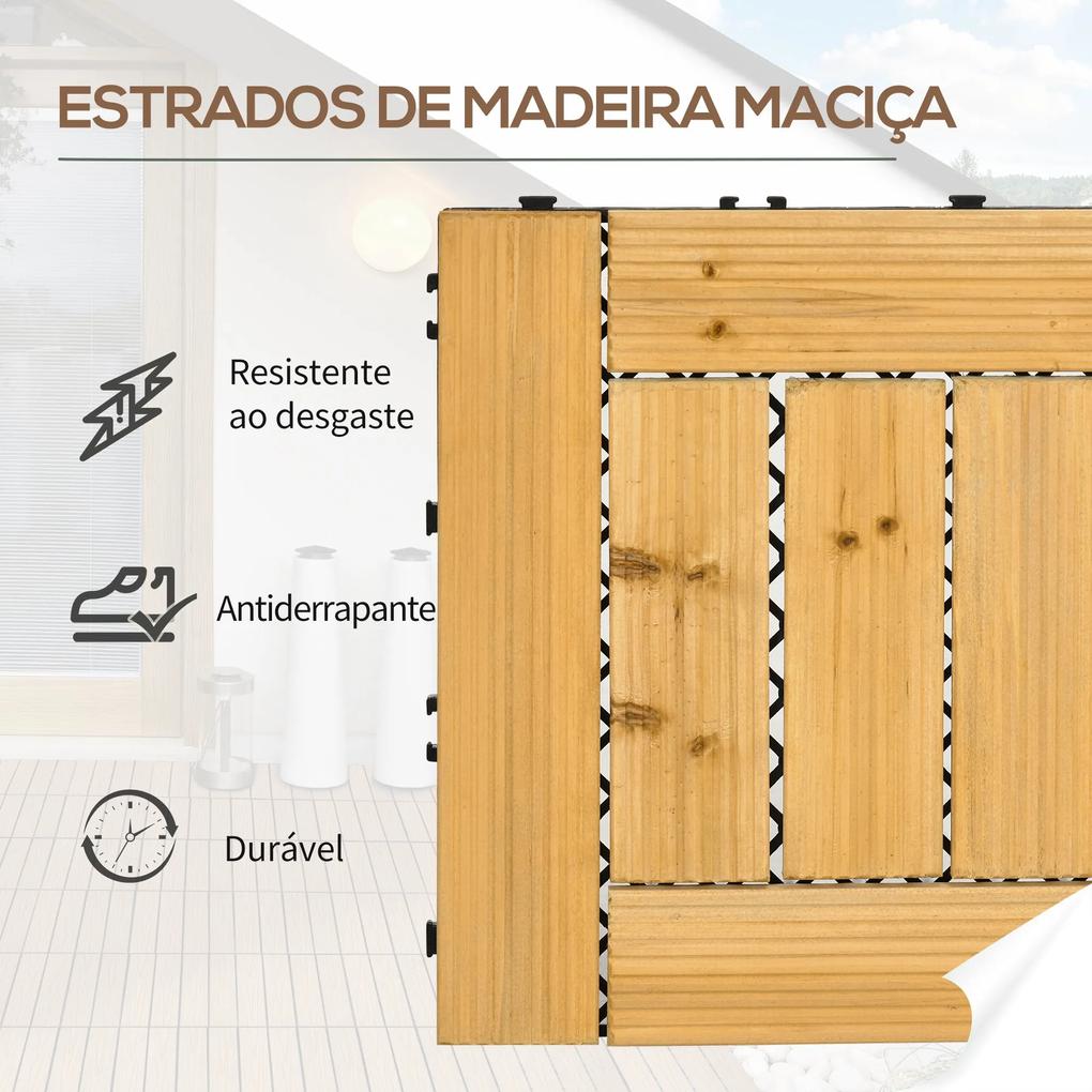 Conjunto de 27 Peças de Deck de Madeira para Exterior 30x30cm Área de 2,5m² Ladrilhos para Exterior com Sistema Clic para Balcão Terraço Jardim Madeir