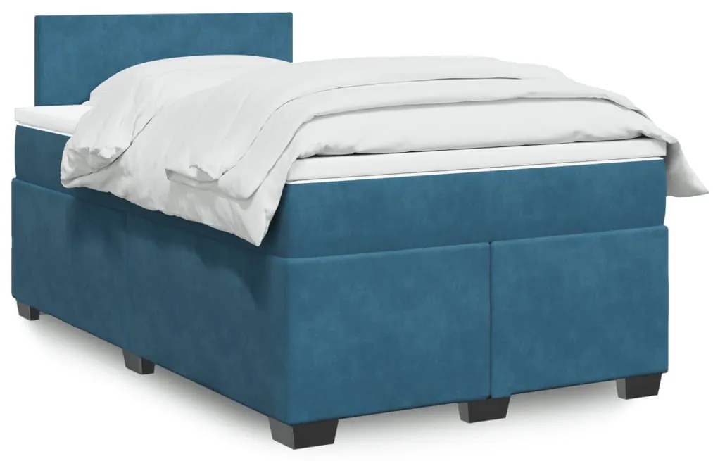 Cama boxspring com colchão 120x190 cm veludo azul