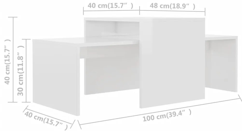 Conjunto de 2 Mesas de Centro Briseu - Branco Brilhante - Design Minim