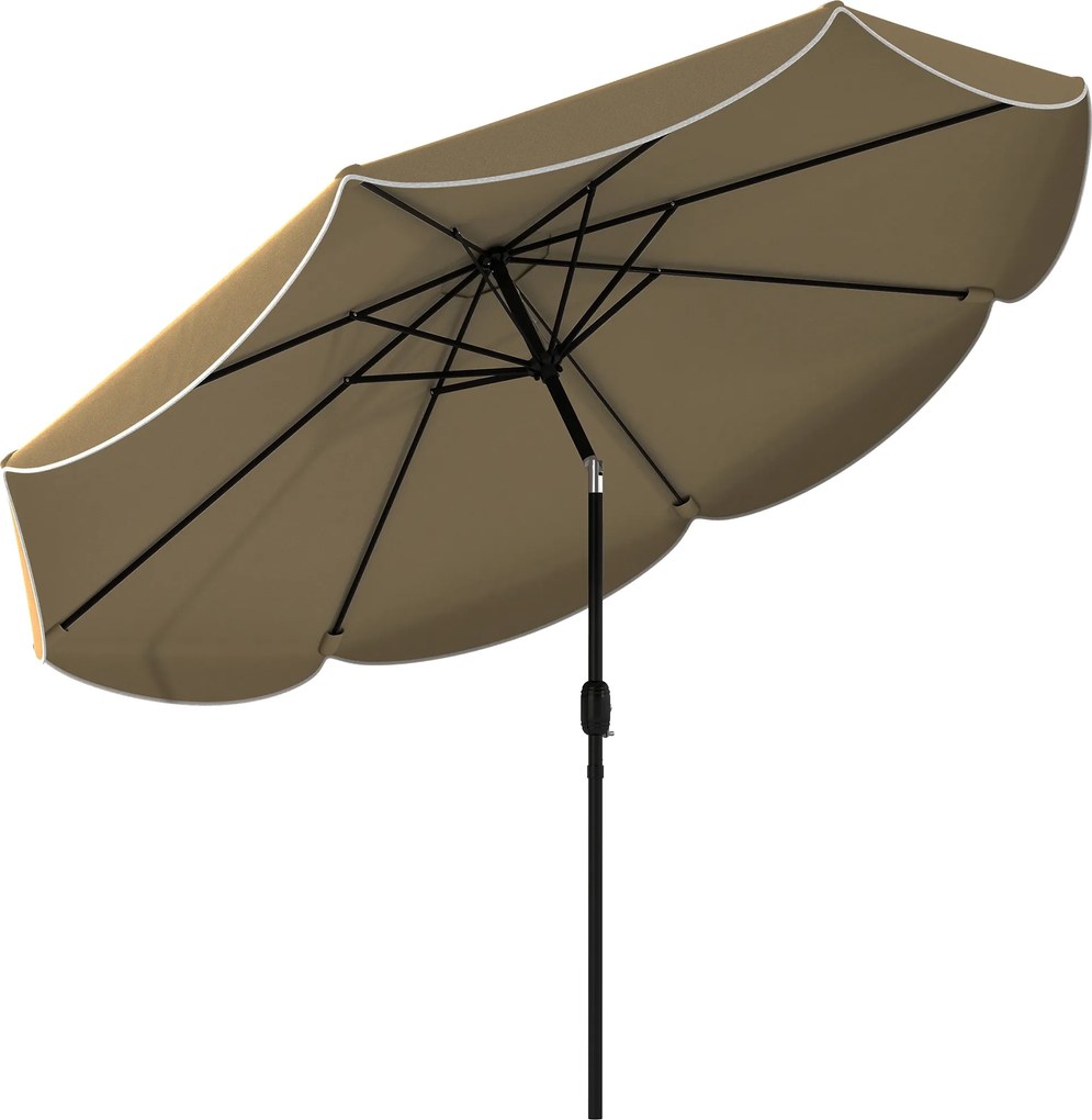 Outsunny Chapéu de Sol para Jardim Ø2,7 m com Inclinação Ajustável em 3 Posições Manivela e Volante Cáqui | Aosom Portugal