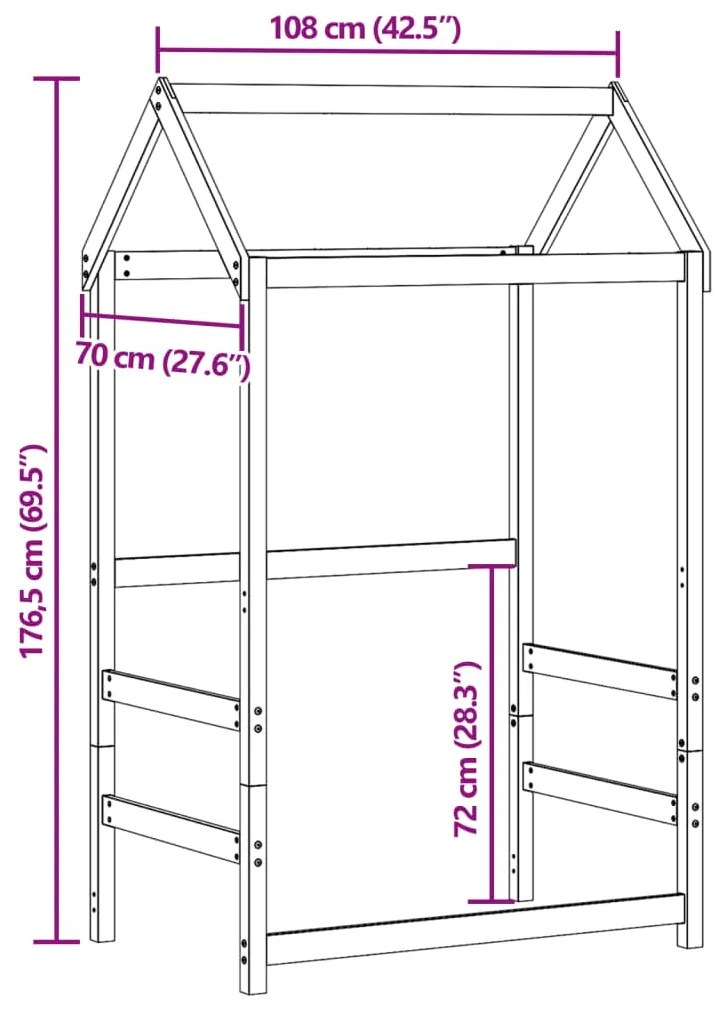 Telhado de cama infantil 108x70x176,5 cm pinho maciço branco