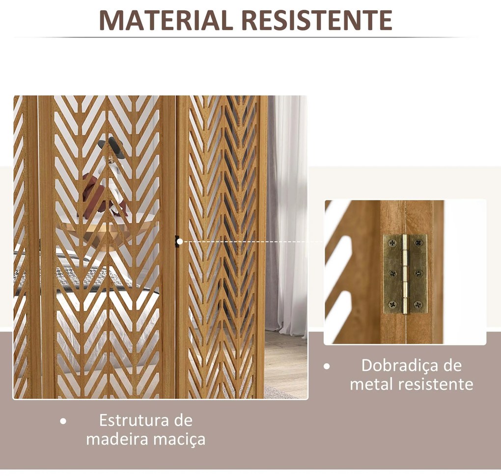 Biombo de 4 Painéis Dobrável 160x1,7x170 cm Separador de Ambientes de Madeira com Padrões Geométricos Madeira