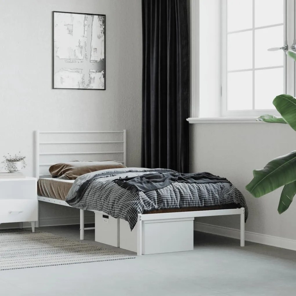 Estrutura de cama com cabeceira 75x190 cm metal branco