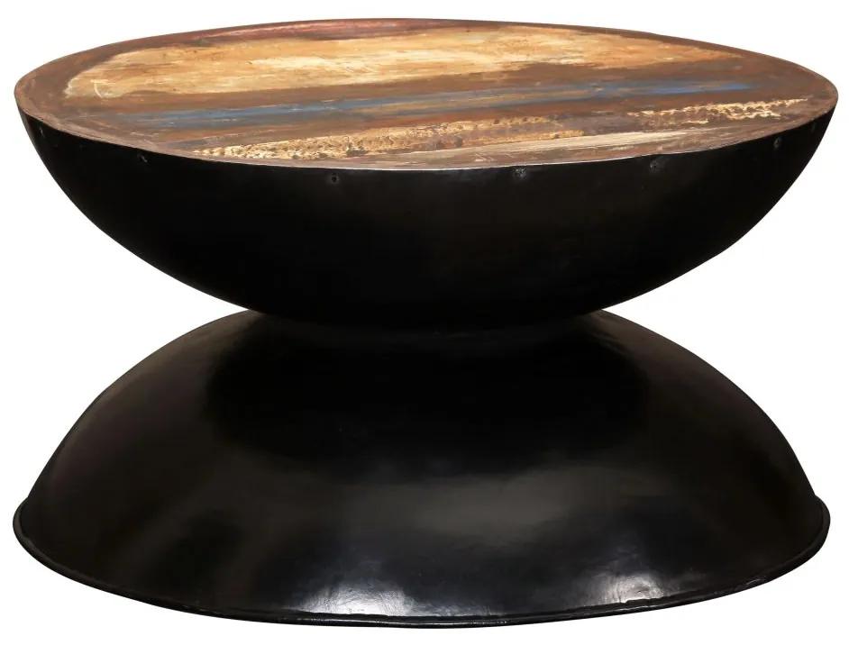 Mesa de centro madeira recuperada maciça base preta 60x60x33 cm
