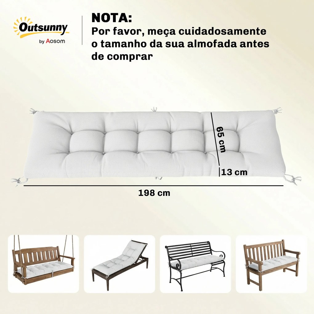 Almofada para espreguiçadeira jardim (NÃO INCLUIDA) com Tiras de Fixação Proteção UV50+ Recuperação Lenta Interior Exterior 198x65x13 cm Creme