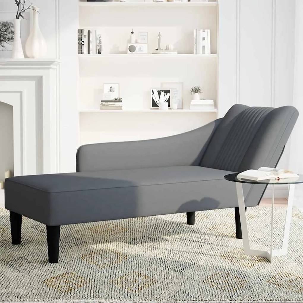 Chaise Lounge com apoio de braço direito veludo cinzento escuro