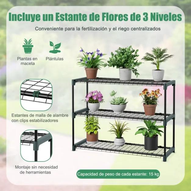 Mini Estufa com Prateleira para Flores Estufa Portátil de Parede com Capa PE para Mudas e Vasos 198,5 x 98 x 215 cm Verde