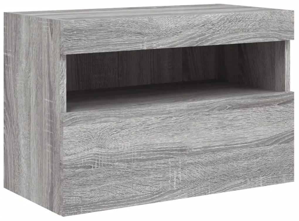 Móvel de parede p/ TV c/ luzes LED 60x30x40 cm cinzento sonoma