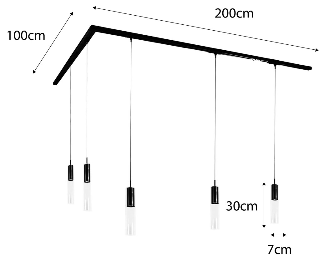 Sistema de iluminação de trilho moderno com 5 pendentes pretos monofásicos - Iconic Lloyd