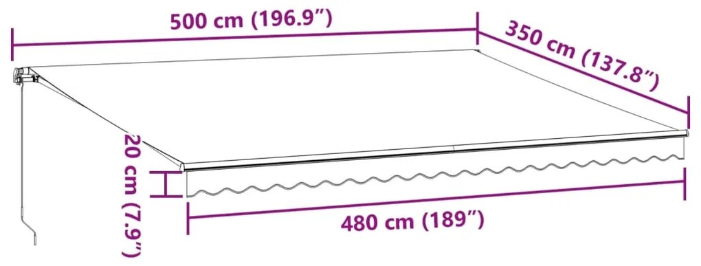 Toldo retrátil manual 500x350 cm bordô