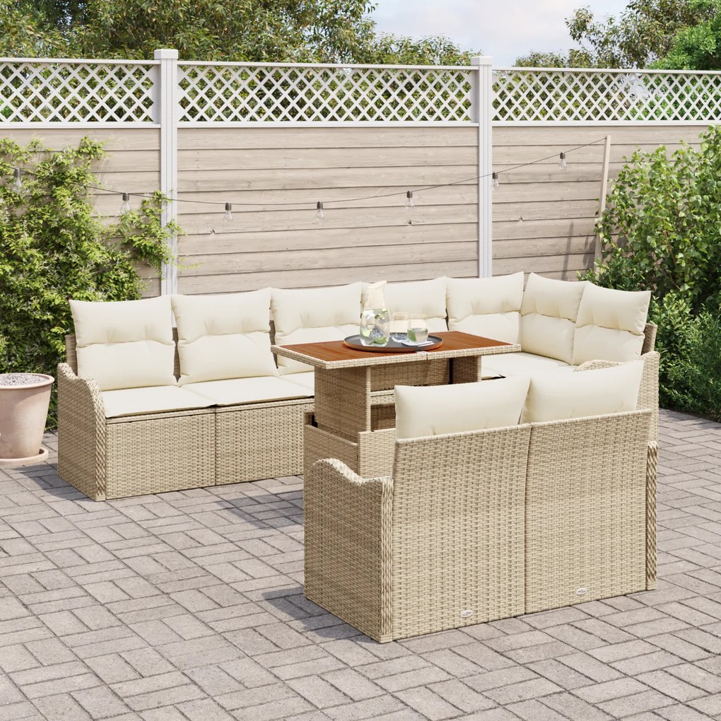 Conjunto de Sofá de Jardim vidaXL 9 Peças com Almofadas Bege Vime Poli