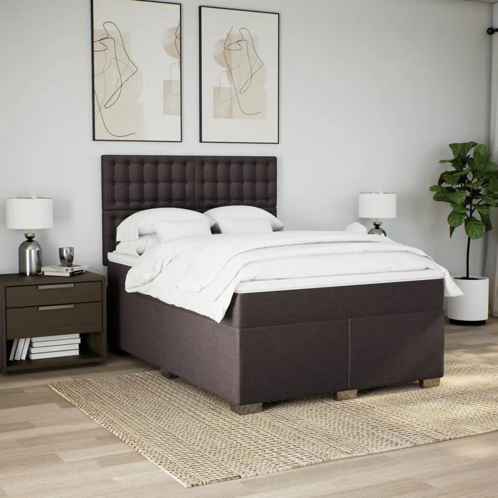 Cama com molas/colchão 140x200 cm tecido castanho-escuro