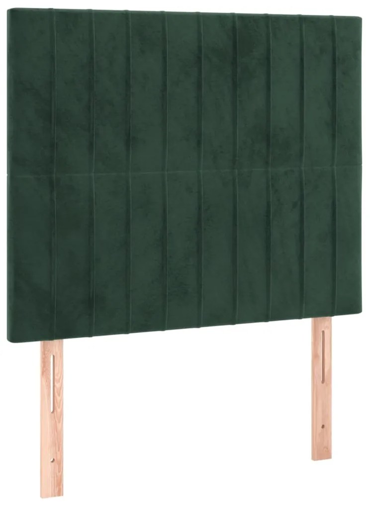 Cama box spring c/ colchão/LED 90x200 cm veludo verde-escuro