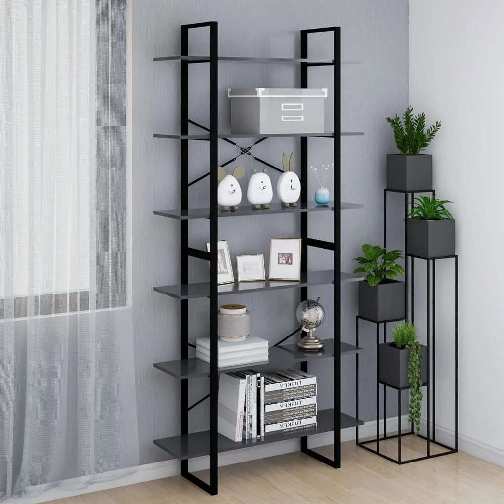 806559 vidaXL Estante alta 100x30x210 cm contraplacado cinzento