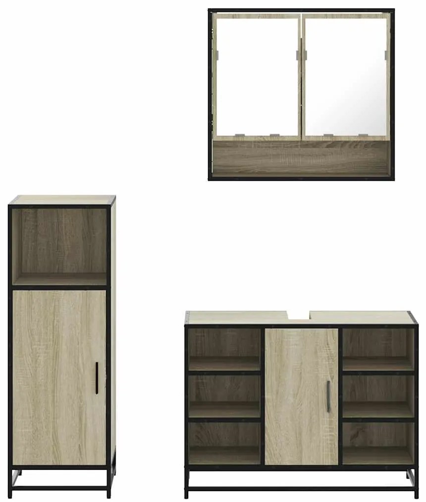 3 pcs conj. móveis casa banho derivados madeira carvalho sonoma
