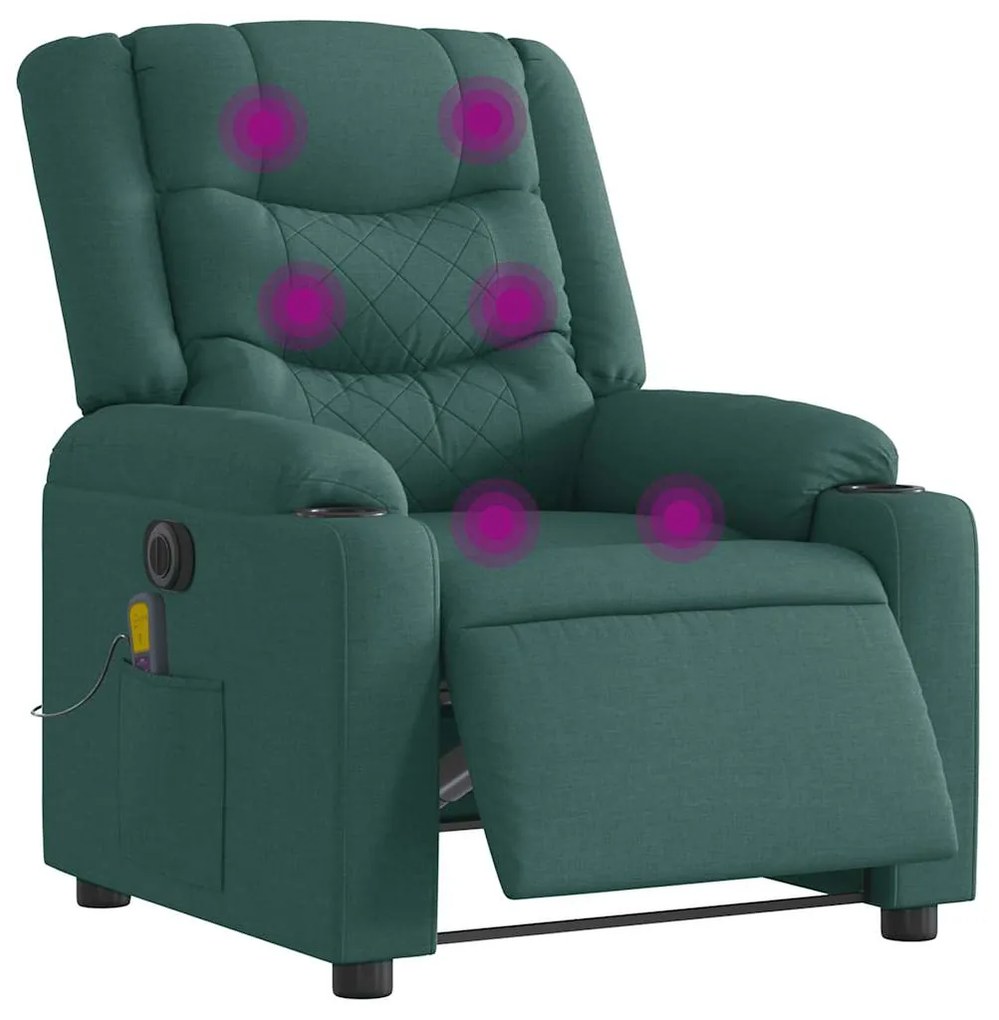 vidaXL Poltrona reclinável de massagens elétrica tecido verde-escuro