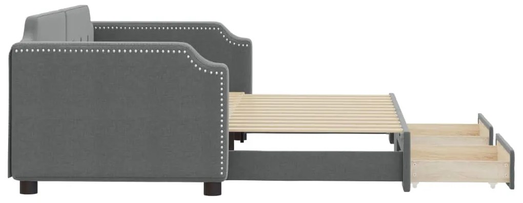 Sofá-cama c/ gavetão e gavetas 90x200 cm tecido cinzento-escuro