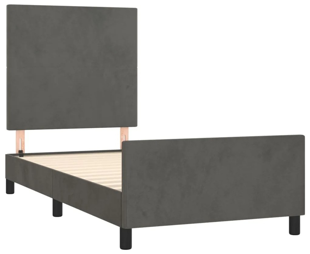 Estrutura de cama c/ cabeceira 90x190 cm veludo cinzento-escuro